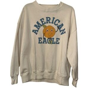 American Eagle Cream Crew Neck Sweatshirt Orange Graphic Oversized‎ Size Small